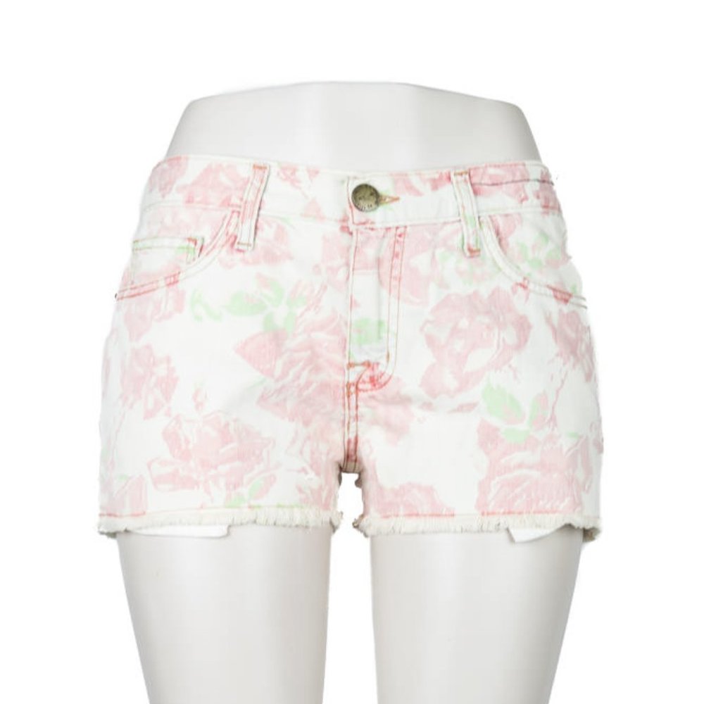 Current/Elliott Rose Print Frayed Hem Boyfriend‎ Jean Shorts Denim